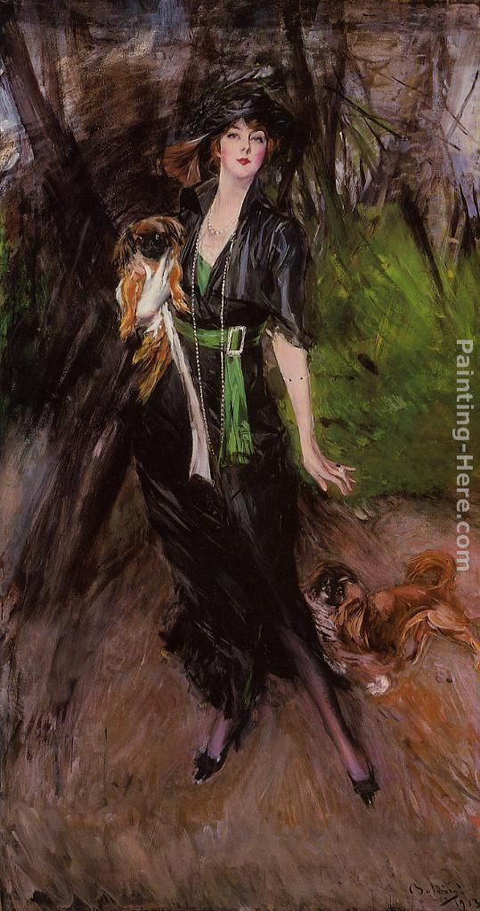 Portrait of a Lady, Lina Bilitis, with Two Pekinese painting - Giovanni Boldini Portrait of a Lady, Lina Bilitis, with Two Pekinese art painting